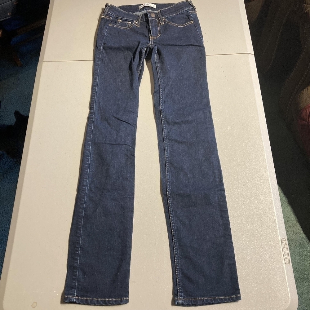 Hollister Dark Wash Blue Denim Jeans Women's 00R W23 L32 Skinny Straight Leg EUC